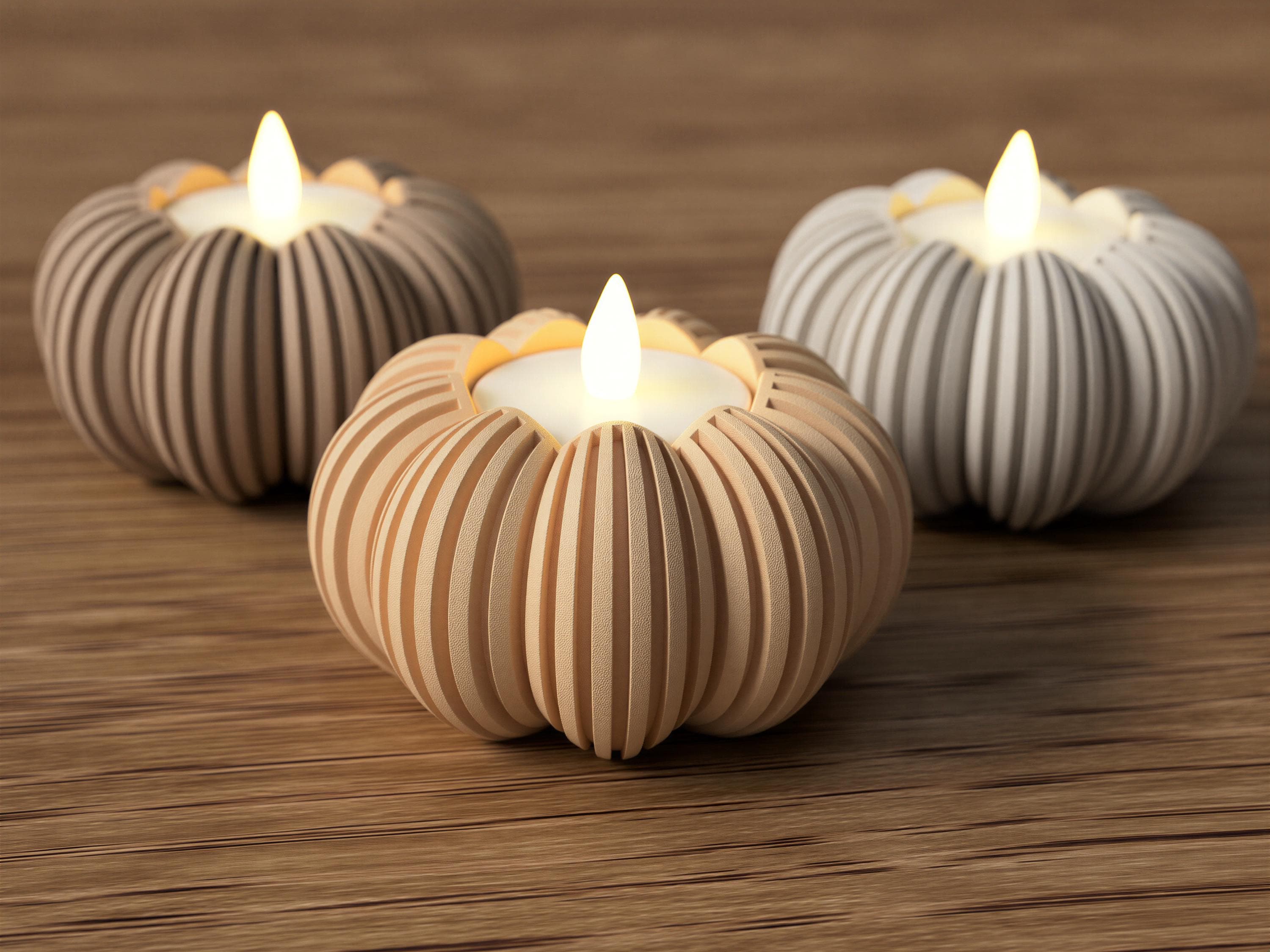 Modern Pumpkin Tealight Holder | Ribbed 3D Printed Fall Candle Holder | Minimalist Autumn Home Decor